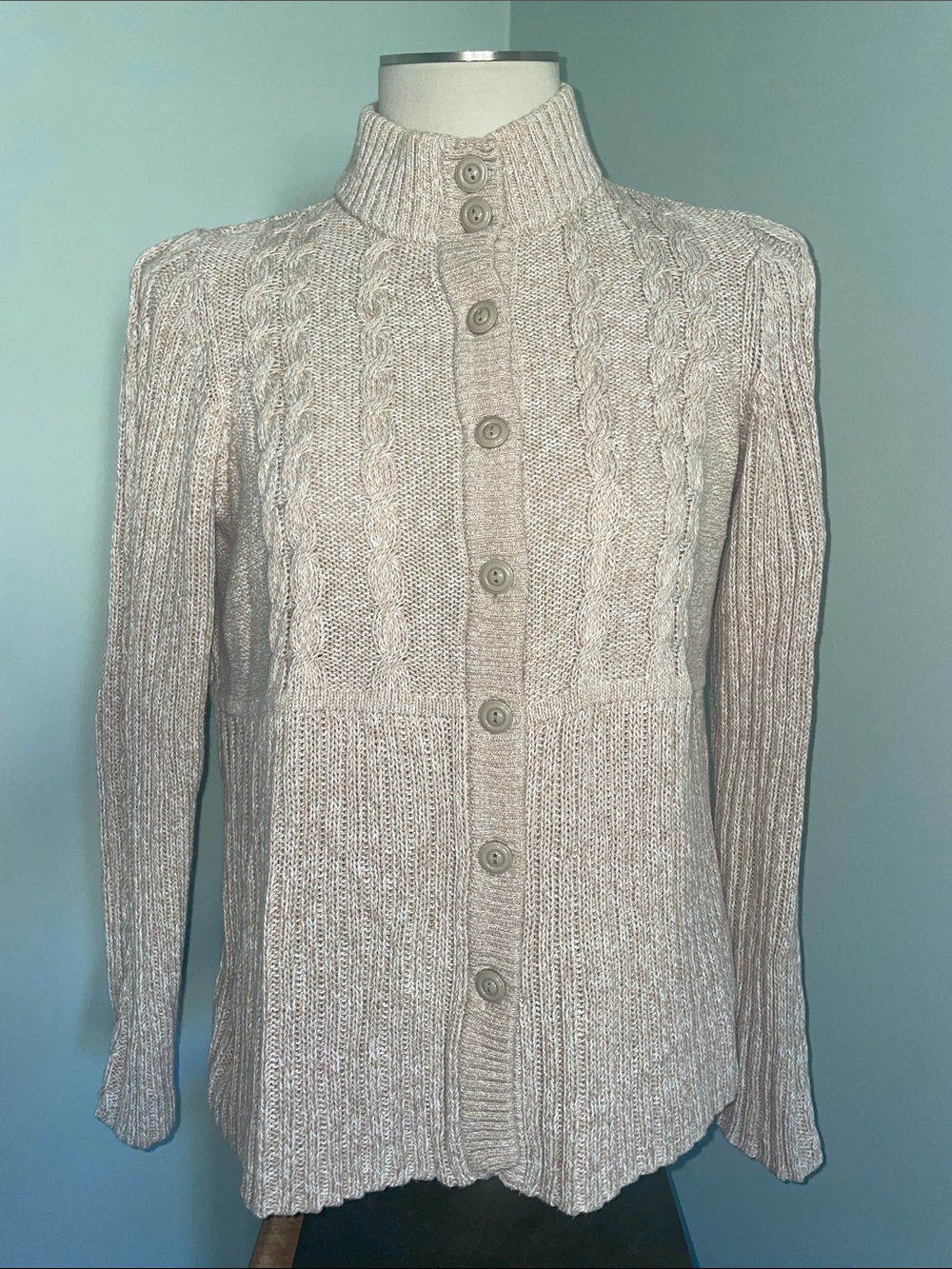 Joseph A Women's Cream Cable-Knit Cotton Button Cardigan Sweater. Size Large